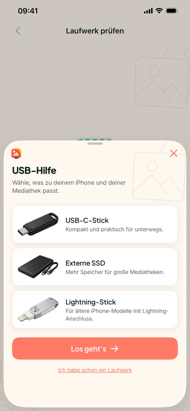 USB-Hilfe in My Photo Copy: welches Laufwerk zu deinem iPhone passt