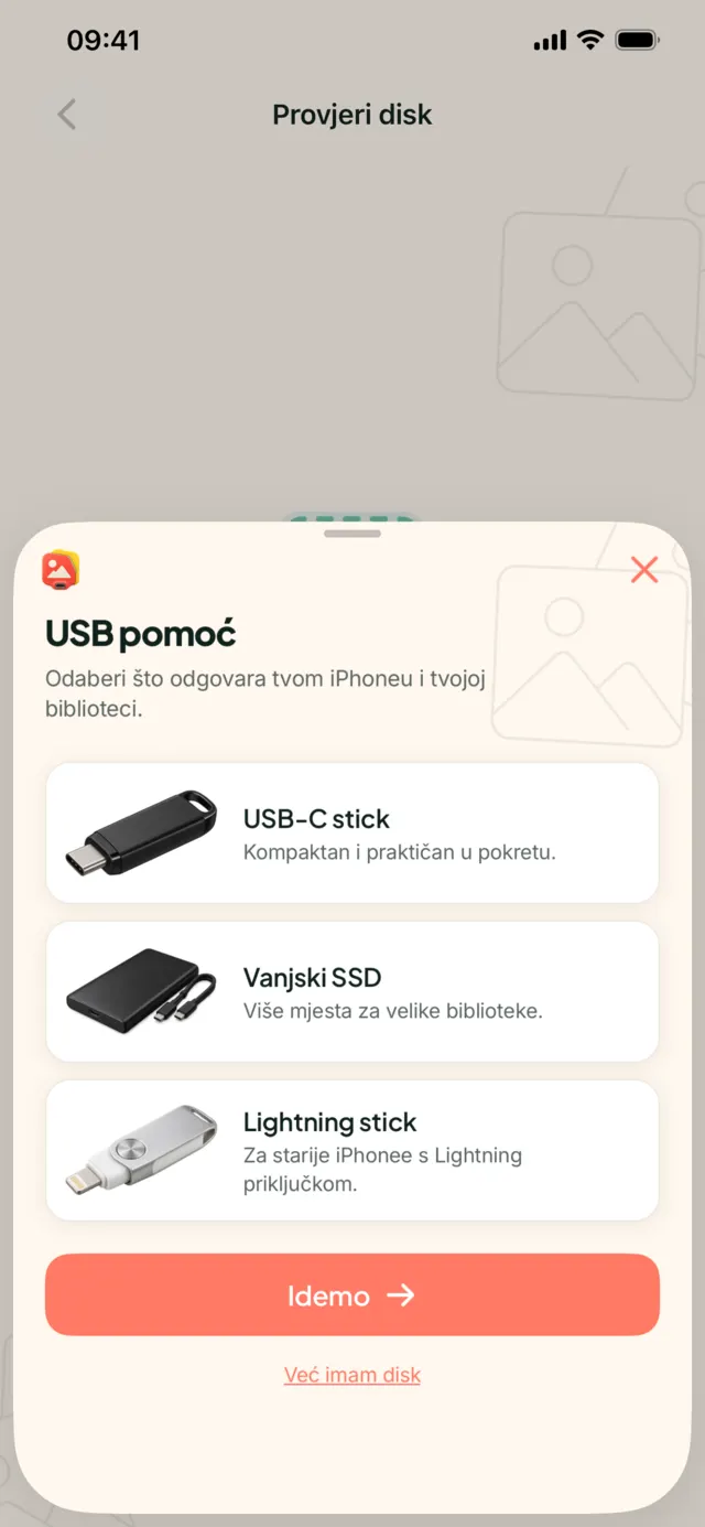 USB pomoć u My Photo Copy: koji disk odgovara tvom iPhoneu